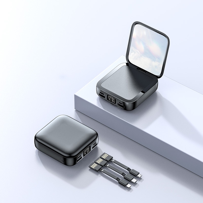 Gương Mini Không Dây 20000mah Đi Kèm 2 Dây Cáp Sạc Dự Phòng Đầu Cắm Micro-USB / Type C