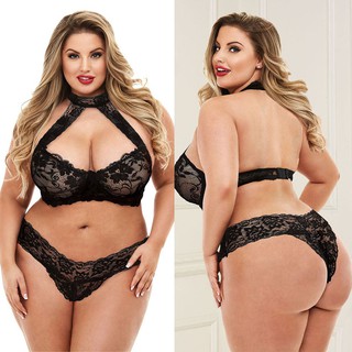 Korean Style Women Plus Size Lace Bra Babydoll Underpant Sexy Lingerie Set Underwear 3XL-5XL