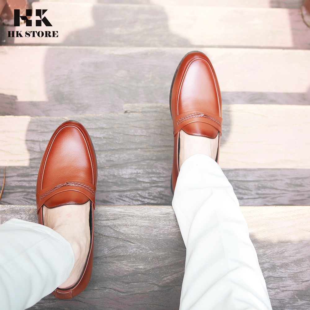 Giày lười nam thanh niên - hàng chính hãng HK.STORE - da bò thật 100% kiểu dáng trẻ chung  và thời trang