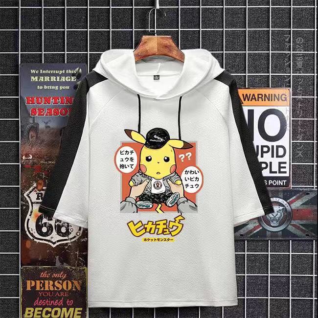 🔥HOT🔥 Autumn Men's Women's Pikachu Loose-fitting Hoodie Couple Half Sleeve T-shirt | BigBuy360 - bigbuy360.vn