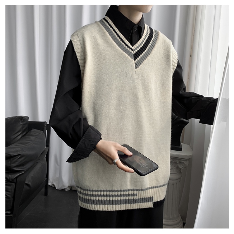 Áo sweater không tay cổ chữ v thời trang xuân thu hàn quốc dành cho nam 2021