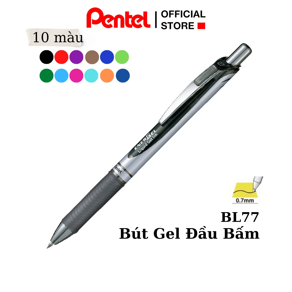 Bút Ký Pentel EnerGel BL77 | Ngòi 0.7mm Với 12 Màu Mực Sống Động | Công Nghệ Mực Pentel Siêu Nhanh Khô | Không Tắc Mực |