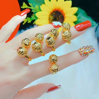 Nhẫn Nữ Đẹp 2 Quả Châu Vàng Sang Chảnh Có Thể Tự Chỉnh Kích Cỡ To Nhỏ - Đủ Size, Bền Màu, Không Đen Không Ngứa