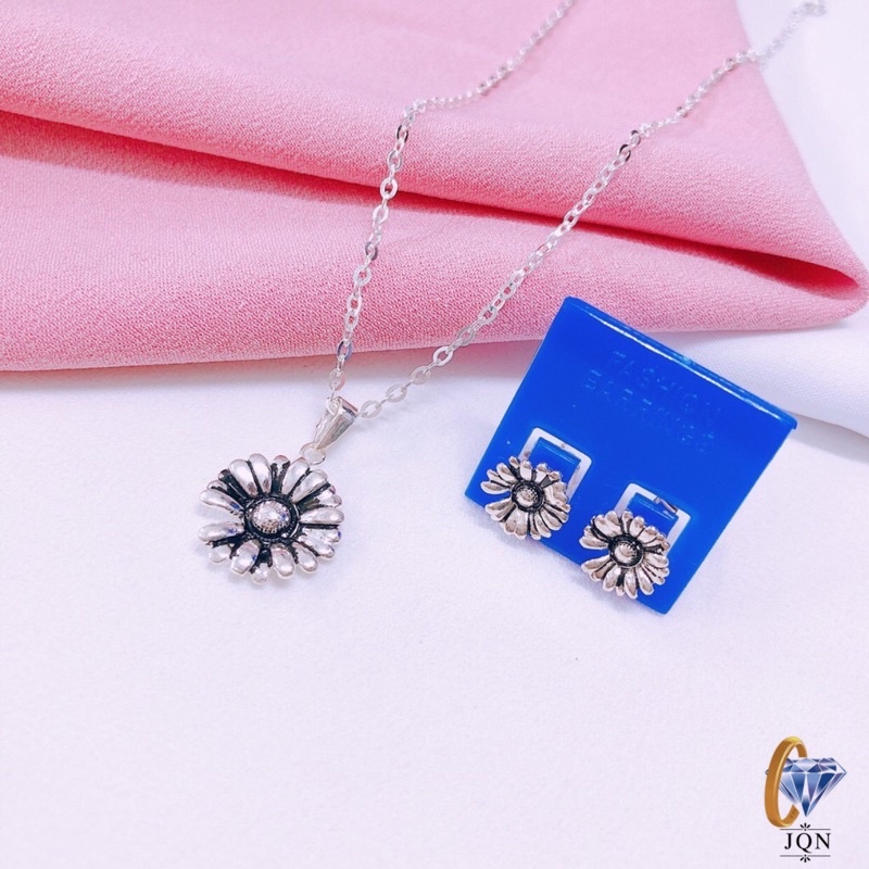 Bộ trang sức bạc thái hoa cúc 2 món dây chuyền, bông tai