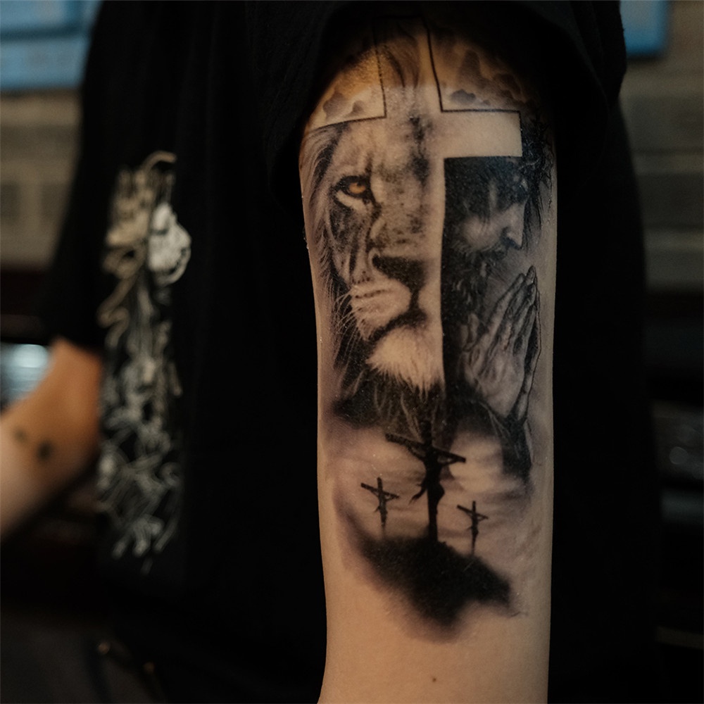 Hình Xăm Dán Tạm Thời Chống Nước Hình Đầu Sư Tử/Sói Dùng Một Lần