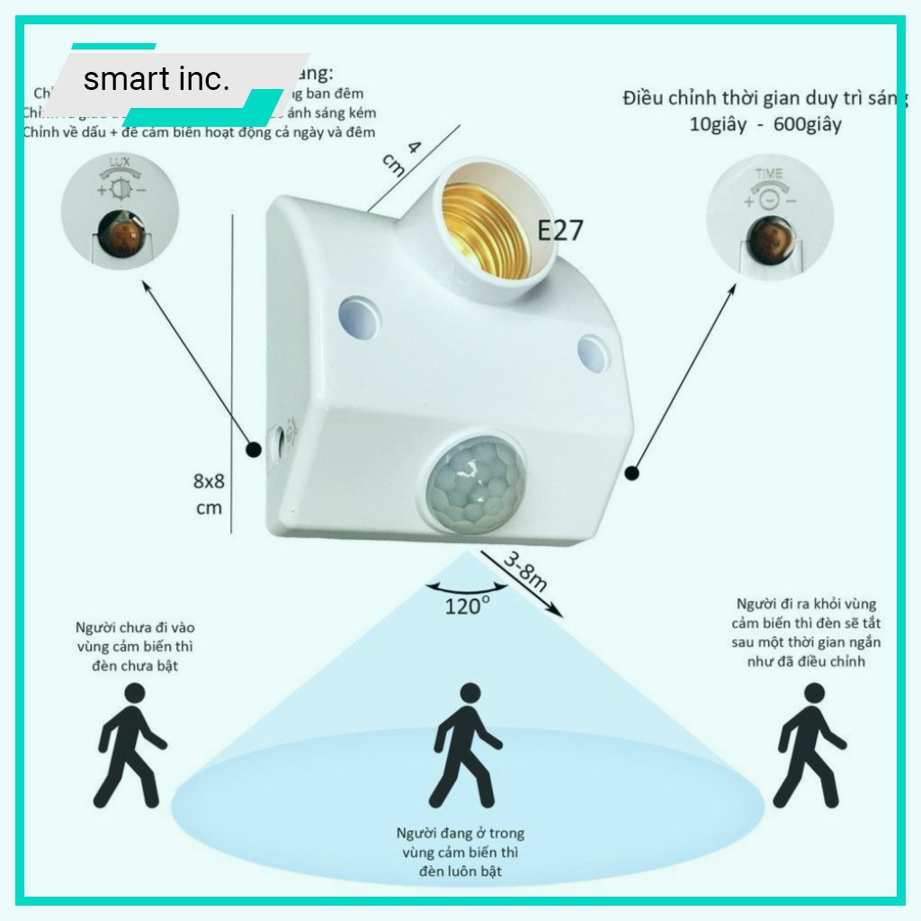 Đuôi Chuôi Đèn Cảm Biến Hồng Ngoại Chuyển Động Tự Động Sáng Đui Đèn Cảm Ứng E27