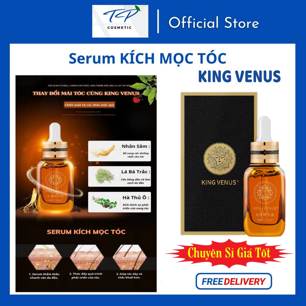 Serum KÍCH MỌC TÓC King Venus (Vs mới của zzVenus): 100% Thiên Nhiên, Kích Tuần Hoàn Máu, Mọc Tóc Con.
