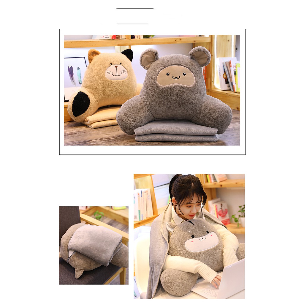 Gối Tựa Lưng KÈM CHĂN 3 in 1 Hình Hamster Ngộ Nghĩnh Cho Dân Văn Phòng, Ô Tô, Sofa, Đầu Giường, Trẻ Em - GTL09