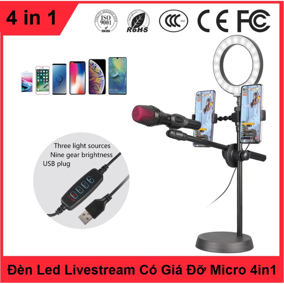 Đèn Led Livestream Để Bàn,  Có Giá Đỡ Micro, Kẹp Điện Thoại Livestream, Bán Hàng Online, Bảo Hành 3 Tháng
