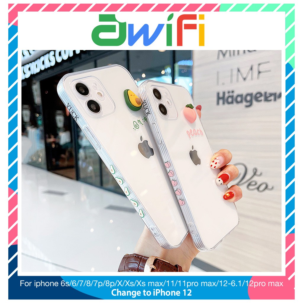 Ốp lưng iphone trong cạnh hình vuông bơ đào 6plus/6/6splus/7/7plus/8/8plus/x/xr/xs/11/12/pro/max/plus/promax-Awifi B3-13