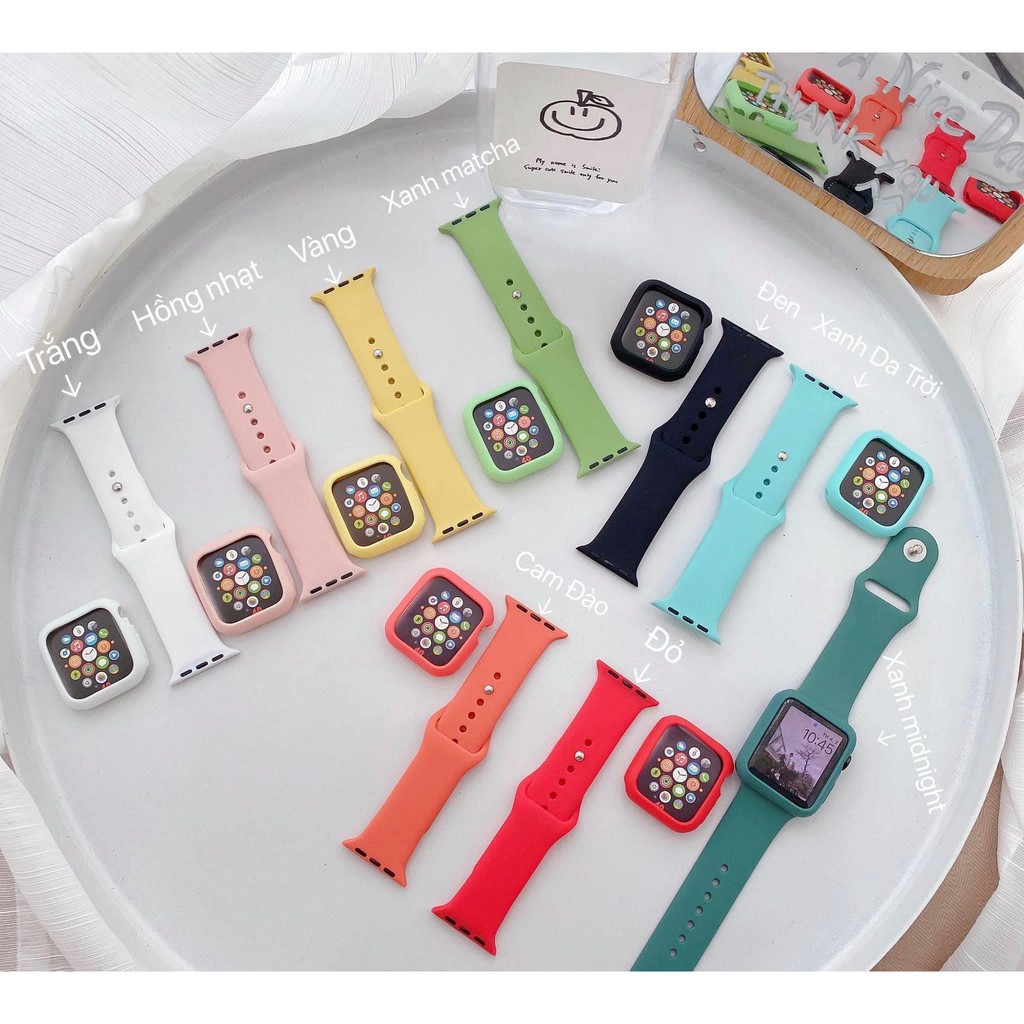 Combo ốp viền silicon dẻo và dây silicon cho Apple Watch đồng Hồ Thông Minh iWatch 1/2/3/4/5/6/SE size 38/40/42/44 mm