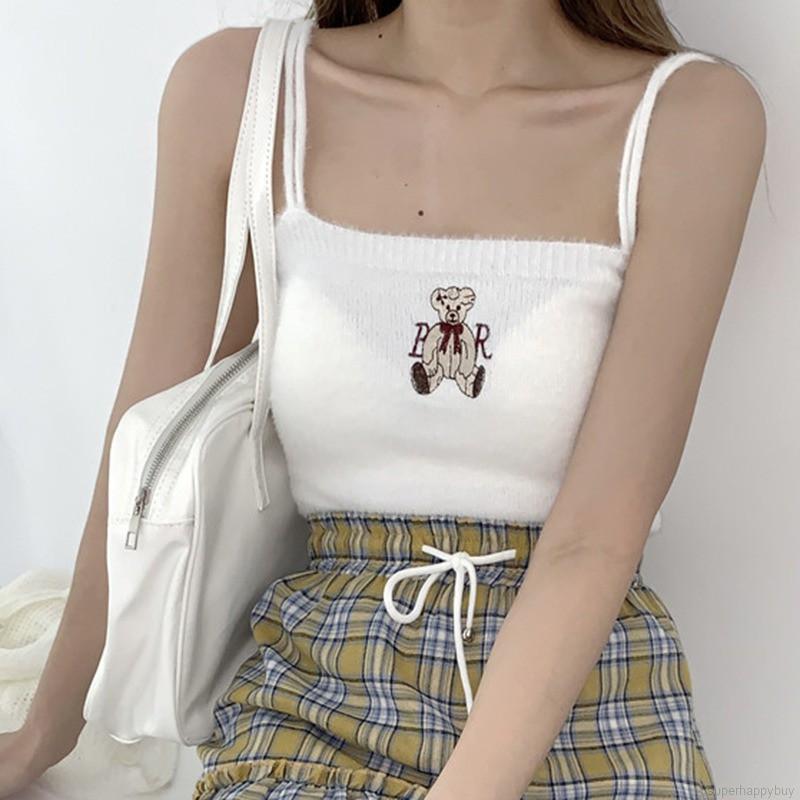 Áo Tank Top Hoạ Tiết Hoạt Hình Phong Cách Hàn Quốc Cho Nữ