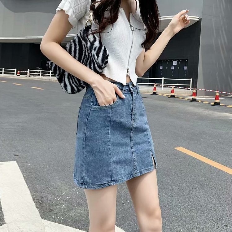 「HOME5」 ân váy jean Dáng Chữ A Lưng Cao Thời Trang Thu Đông Mới 2021