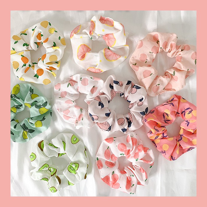 Scrunchies Cột Tóc Vải Trái Cây Tropical Summer Hot Trend