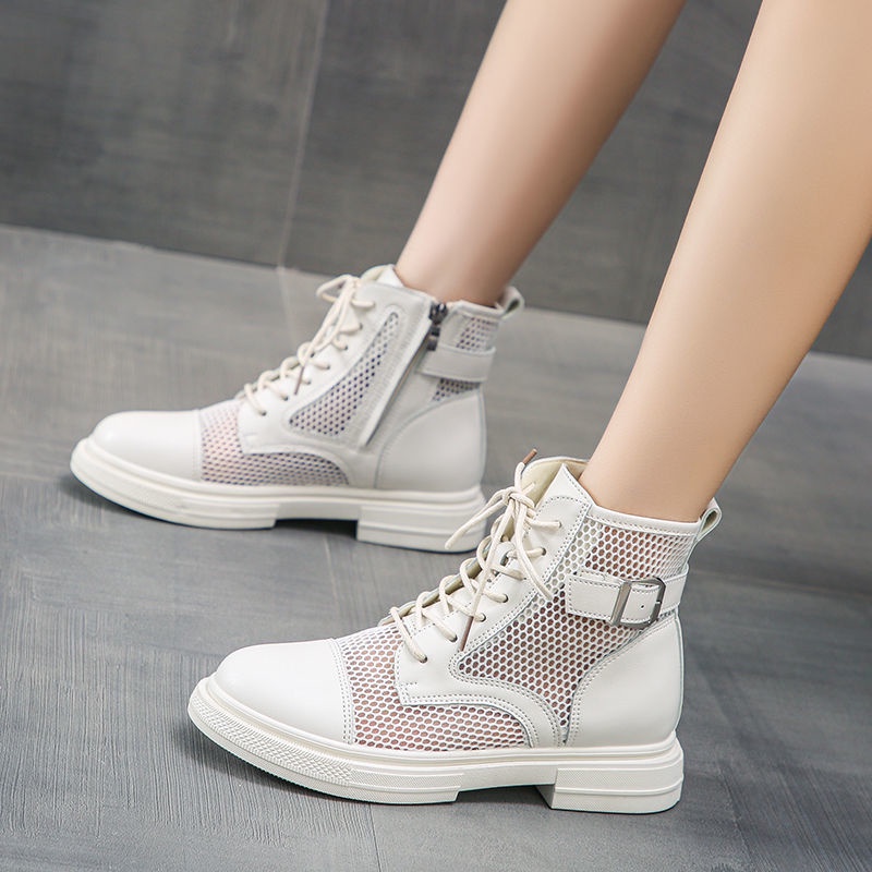 Red Dragonflies䗴Mesh Dr. Martens Boots Female SummerinsTrendy New Hollow-out Breathable Ankle Boots British Style Mesh Boots All-Matching Sandal Boots