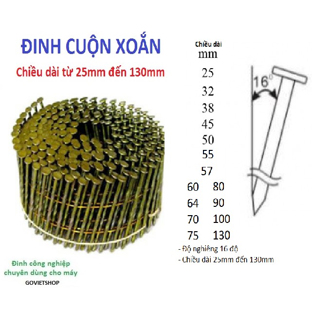 Đinh cuộn xoắn đóng pallet thùng gỗ - chiều dài 25mm - 32 - 38 - 40 - 45 - 50 - 57 - 60 - 70 - 80 - 130mm