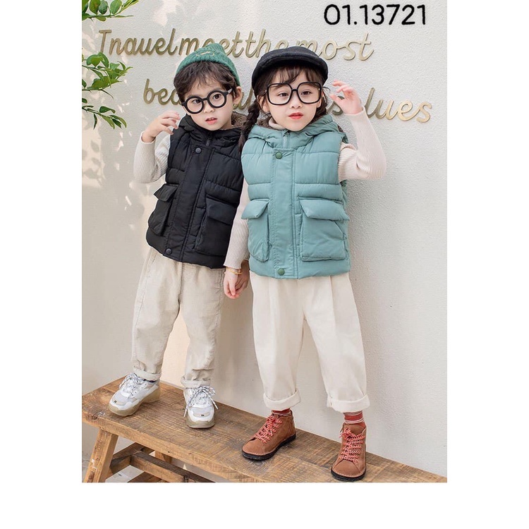 Áo gile phao tai Gấu lót lông cho bé trai và bé gái 1-6 tuổi hàng Quảng Châu siêu nhẹ siêu ấm