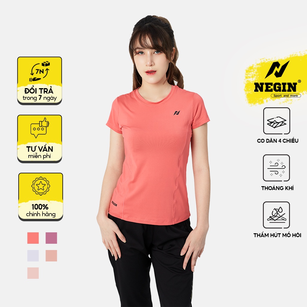 Áo Thun T-Shirt Nữ NEGIN Thiết Kế Cổ Tròn Ngắn Tay Form Ôm Body, Chất Vải Co Giãn Thoáng Mát AN348W