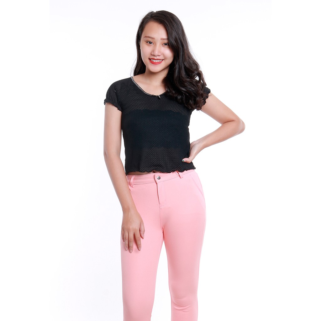 Áo nữ cộc tay Narsis NWS1054 lưới đen tay cuốn bèo