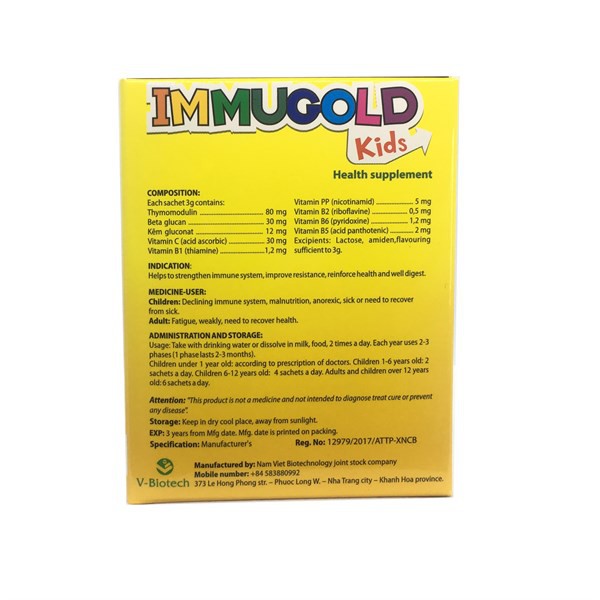 IMMUGOLD KID (TPCN) (T/60H/30g) (Hộp) /CÓ HĐ đỏ