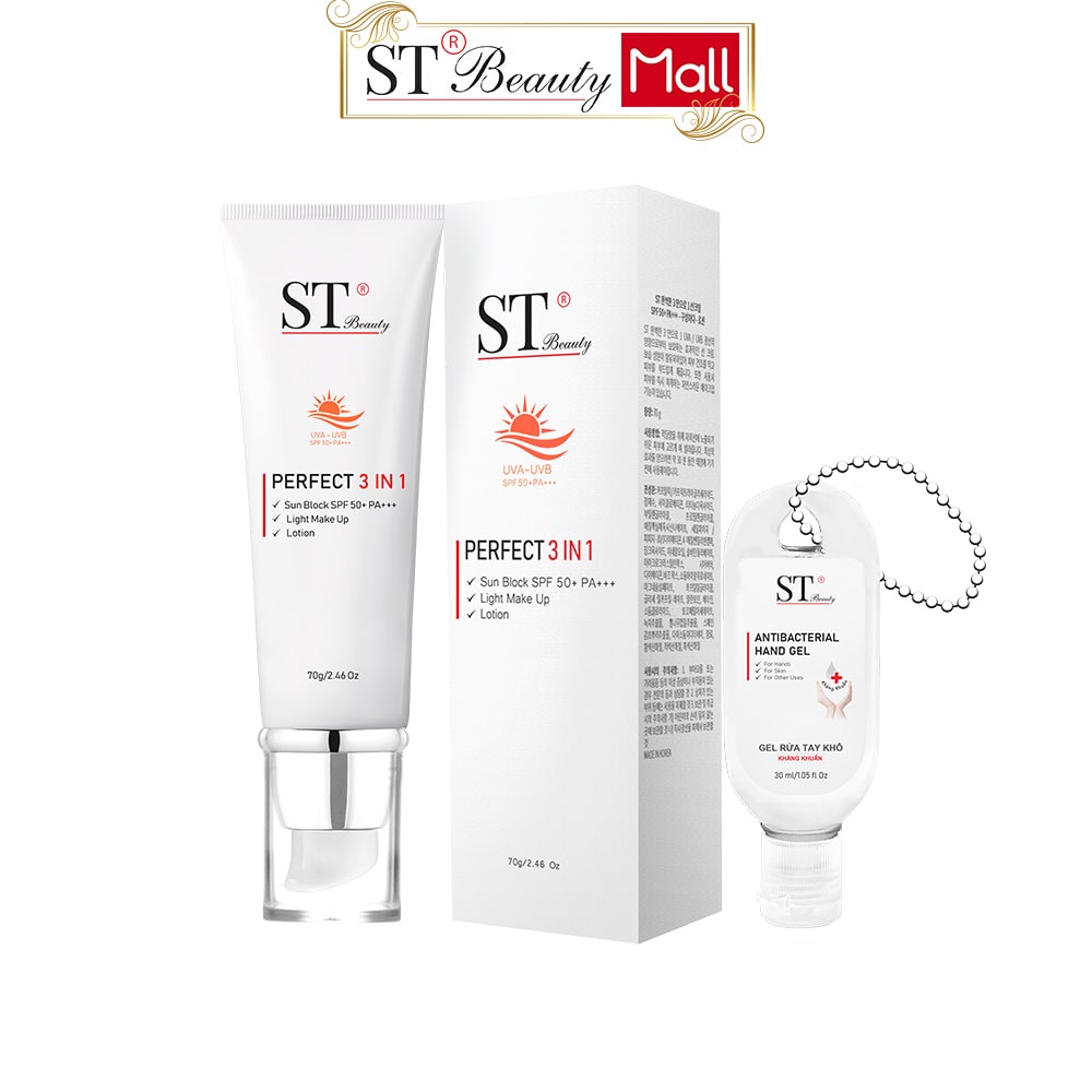 Kem chống nắng St Beauty spf 50+ pa+++ make up - cân bằng độ ẩm – perfect 3in1 70g - Korea - Tặng 1 Gel Móc Khóa 30ml