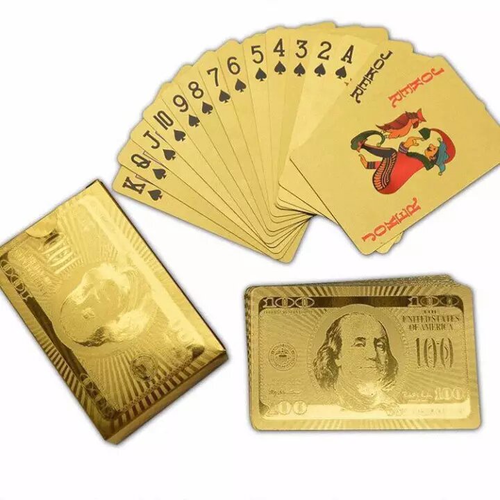 Bộ bài tây euro đô la mạ vàng 24K cao cấp 52 lá nhựa cứng chống nước chống gãy, bộ bài mạ vàng poker tú lơ khơ đẹp xịn