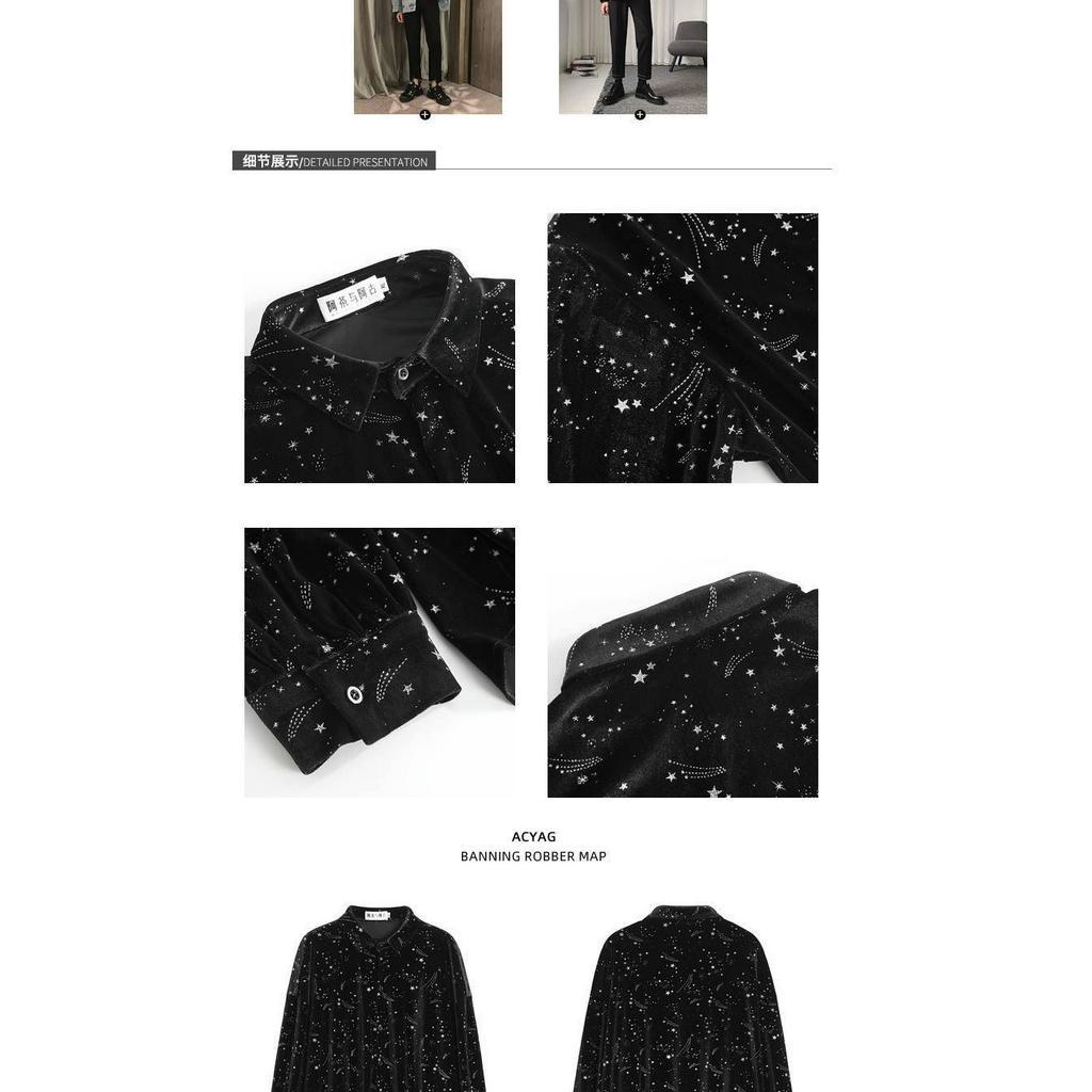 Áo sơ mi tay dài dáng rộng họa tiết bầu trời sao độc đáo thời trang cách Hàn Quốc 2020 cho nam