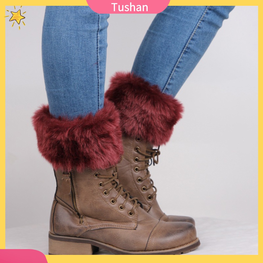 TUSH Winter Women Warm Faux Fur Crochet Knit Leg Warmers Boot Socks Toppers Cuffs