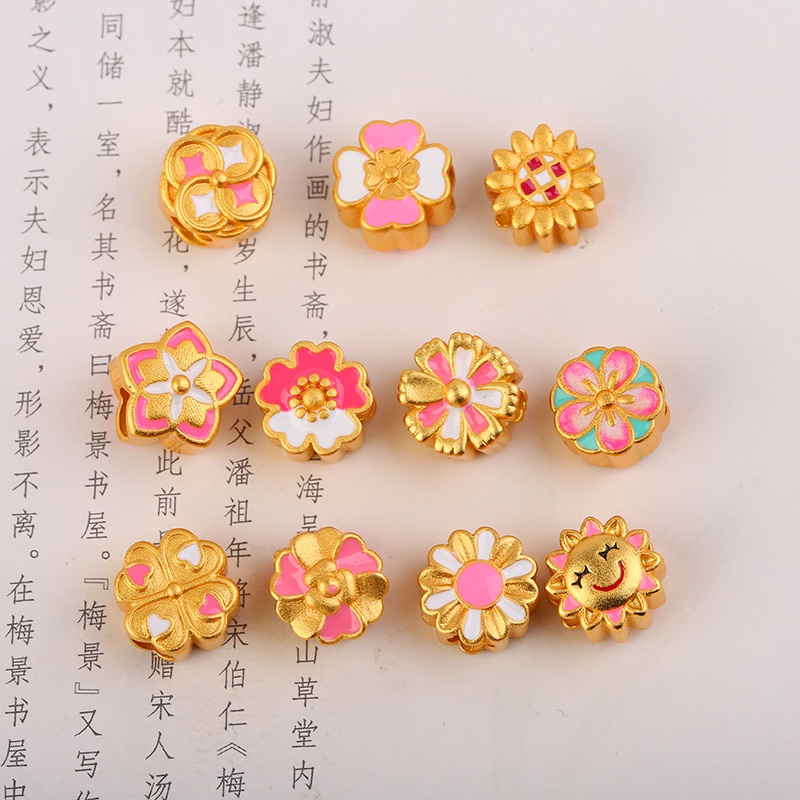 [Hàng Có Sẵn Giao Hàng Ngay Lập Tức] Hạt Cườm Hình Hoa Đào Màu Sắc Tráng Men Thủ Công Không Gây Dị Ứng