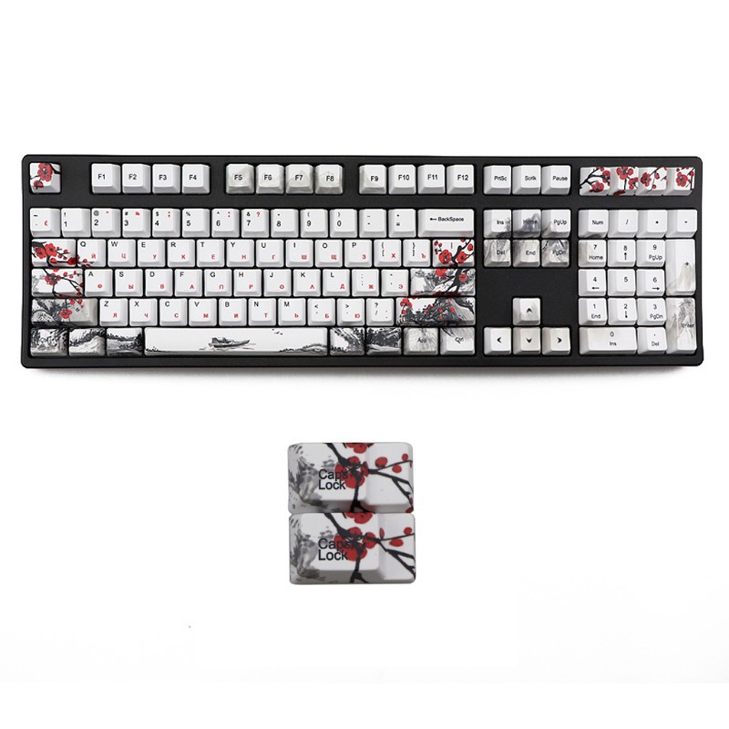 DOU Russian Wangjiang Plum Blossom PBT Five sides Dye-subbed 110 Keys OEM Profile Russian Keycap for Diy Mechanical Keyboard Keycaps