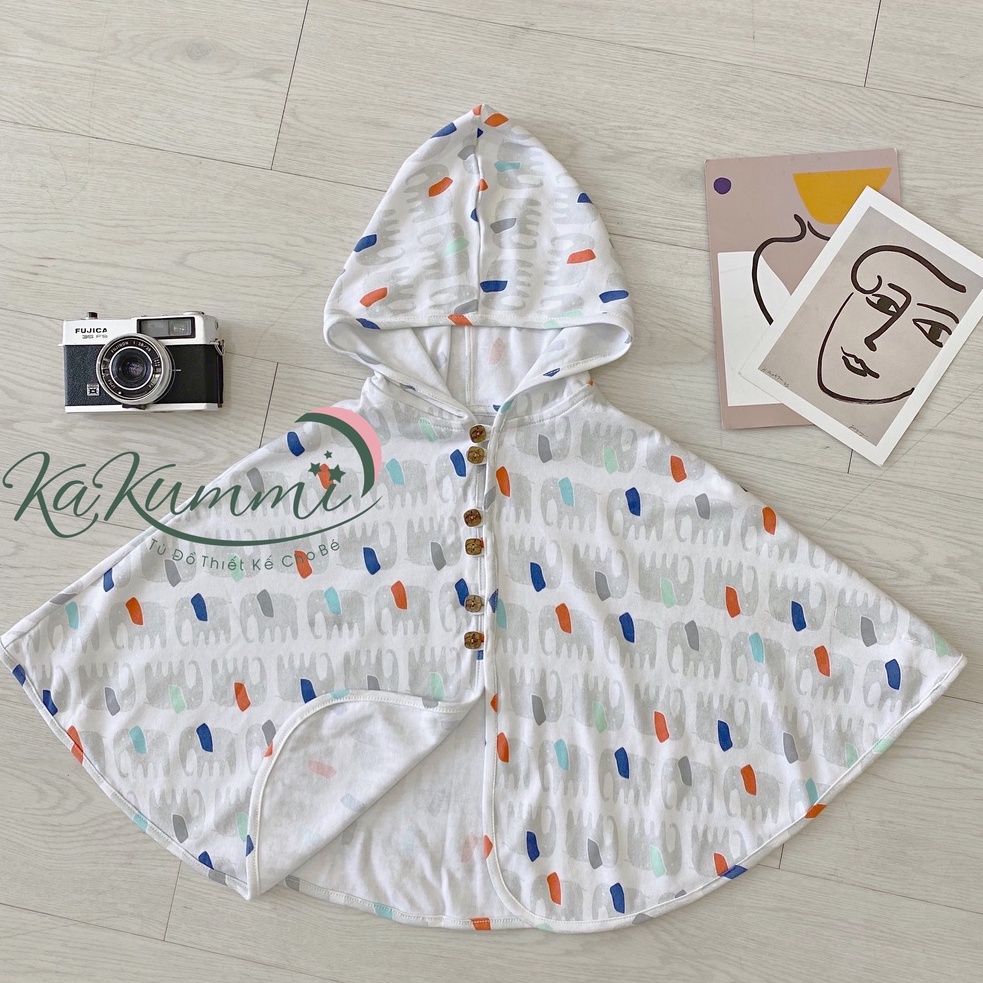 Áo choàng chống nắng cho bé 100% Cotton, áo choàng chống tia UV  thiết kế họa tiết voi Kakummi