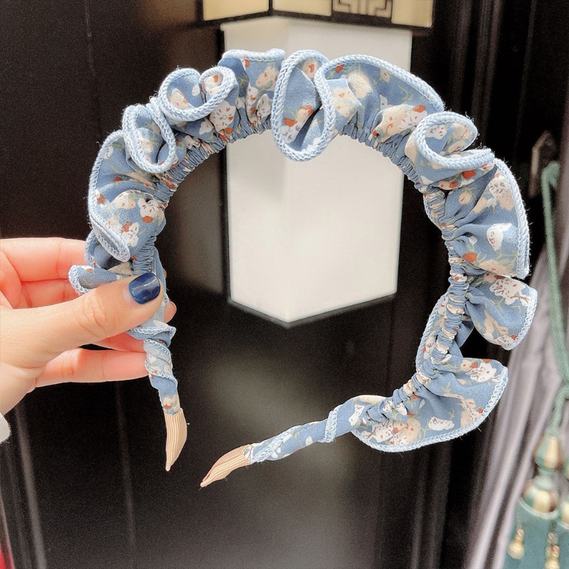 Flgo Băng Đô Cài Tóc Bản Rộng In Họa Tiết Hoa Phong Cách Preppy Cổ Điển Thời Trang