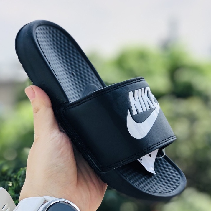 Dép unisex 𝐍𝐈𝐊𝐄 ❤️FREESHIP + Hộp❤️ nike nk quai ngang thể thao nam nữ mk in đen trắng QC, tem tag mac đây đủ