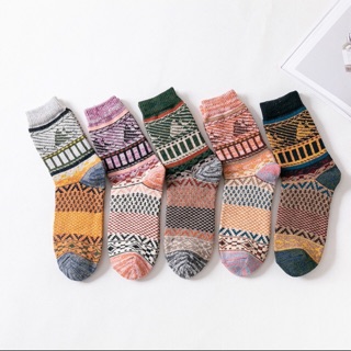 Tất vớ len thổ cẩm cao cổ mẫu 16 hoạ tiết cây thông đáng yêu nhiều màu cho cả nam và nữ phong cách Hàn quốc chất len dày