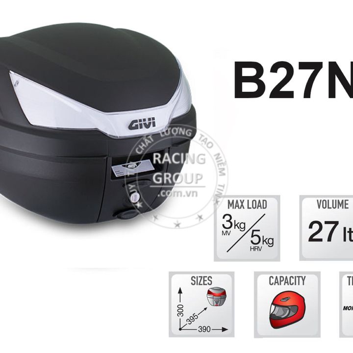 Thùng sau givi B27NT 27 lít tặng kèm đế hàng chính hãng cao cấp - bảo hành 2 năm