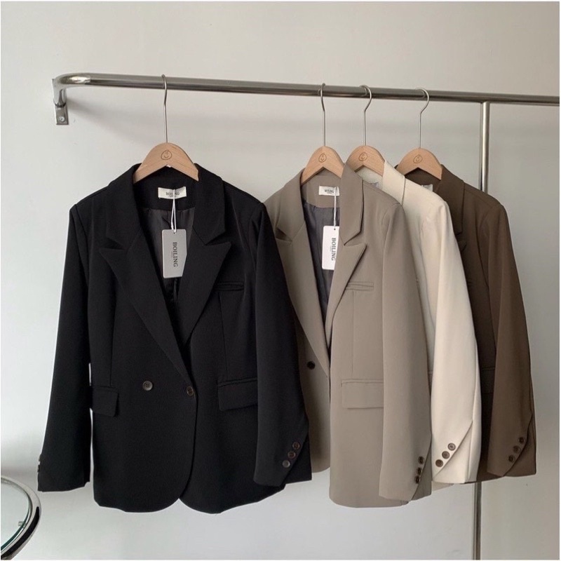 Áo Blazer Boiling fom rộng cúc chéo tay áo hàng quảng châu