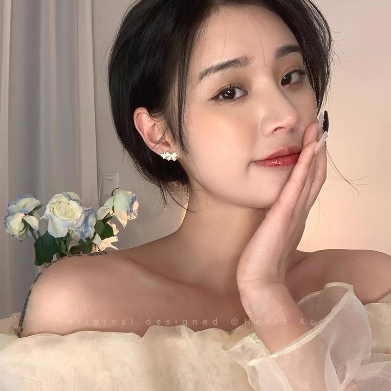 Set 6 Khuyên Tai Đính Ngọc Trai/Nơ/Hoa Trà Siêu Nữ Tính Hợp Thời Trang