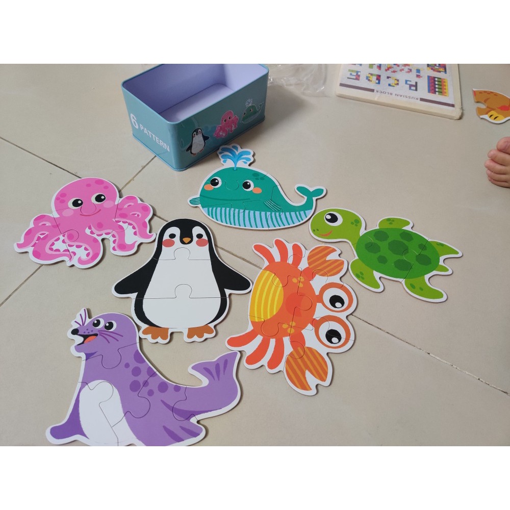 Đồ chơi xếp hình puzzle ghép hình 3-6 mảnh to hộp thiếc đẹp cho bé tập ghép ETOYS