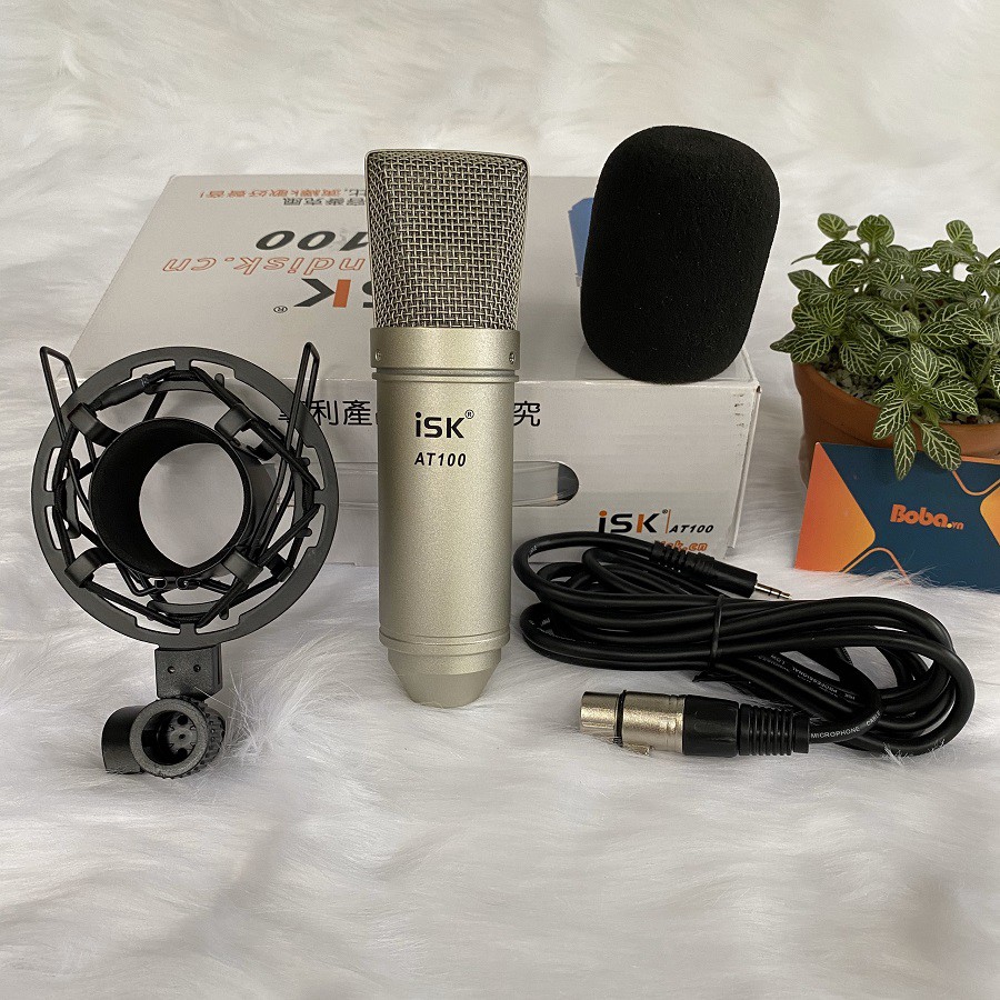 Combo mic thu âm ISK AT100 sound card v10 hát live stream, karaoke giá rẻ