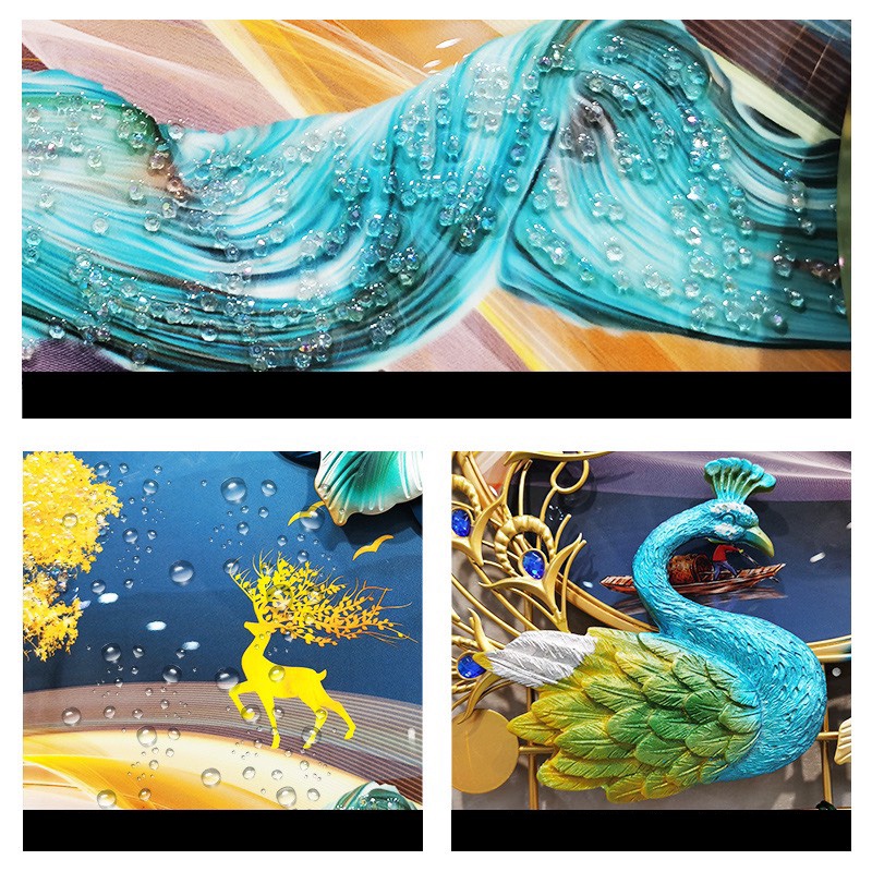 Đồng Hồ Decor Con Công Kết Hợp Tranh Kính Phù Điêu Treo Tường Trang Trí Phòng Khách Cao Cấp KD2900