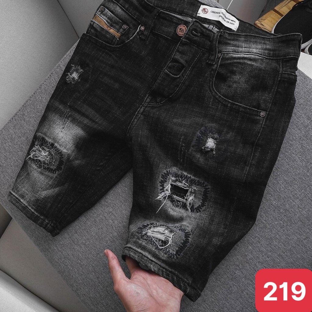 Quần đùi short jean nam màu xám đen đậm trơn rách chất bò cao cấp co dãn 4 chiều đẹp from dáng skinny chuẩn ADO35