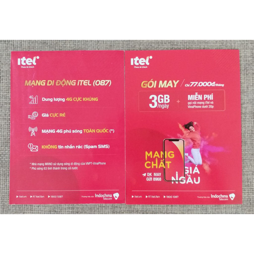 SIM 4G iTel MAY77 DATA 120Gb/THÁNG GỌI VINAPHONE MIỄN PHÍ(có gói sẵn &amp; chưa có gói)