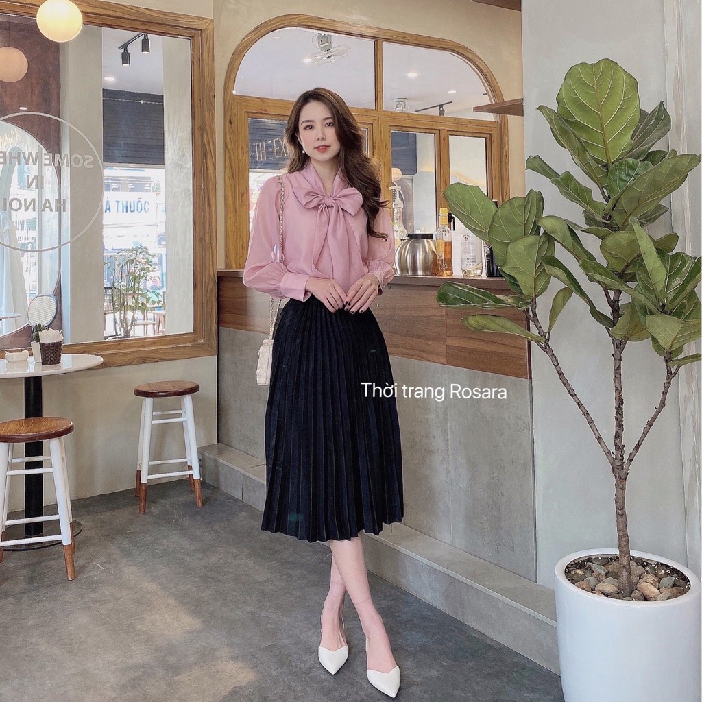 Áo sơ mi nữ dài tay cổ nơ Rosara A578 | BigBuy360 - bigbuy360.vn