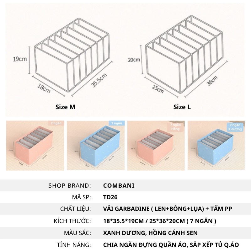 Hộp đựng quần áo chia ngăn, giặt được, vải Garbadine, gấp gọn tiện lợi Akii Home TD26 (7 Ngăn)