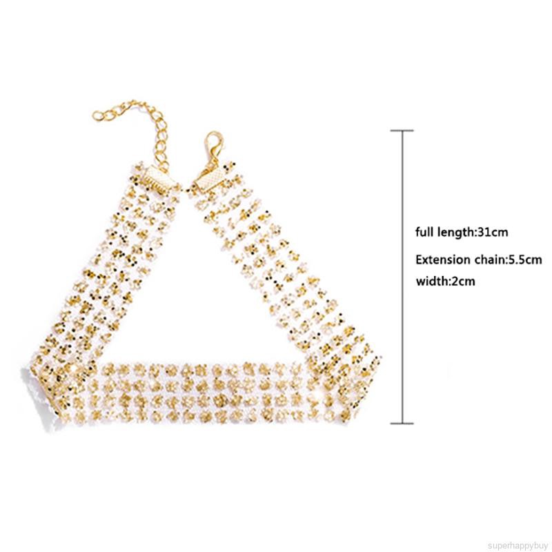 Vòng cổ choker dạng lưới đính sequin lấp lánh phong cách Hàn Quốc dành cho nữ