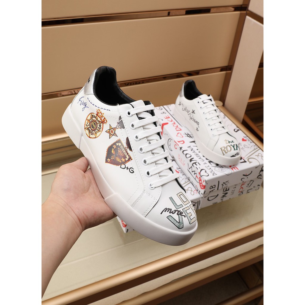 Giày sneakers nam da thật Dolce & Gabbana D&G thiết kế họa tiết thú vị, bắt mắt