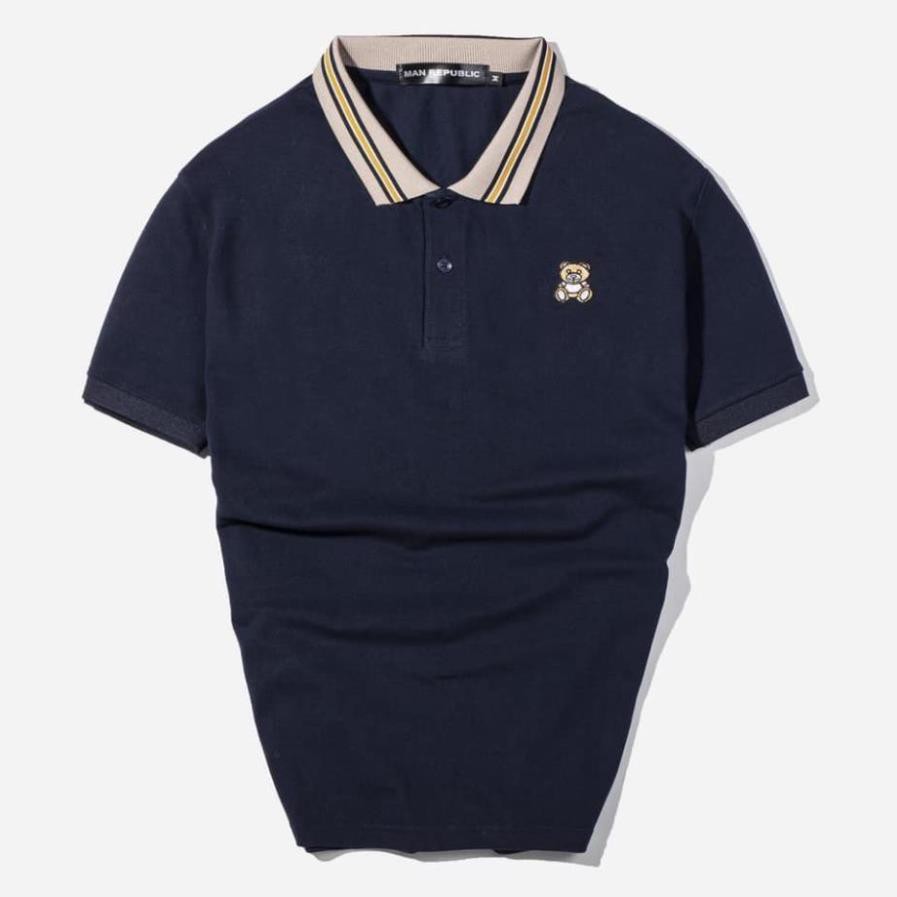 Áo thun nam , áo polo có cổ , ngực thêu hình gấu , chất liệu coton , nam tính , QA Store | BigBuy360 - bigbuy360.vn