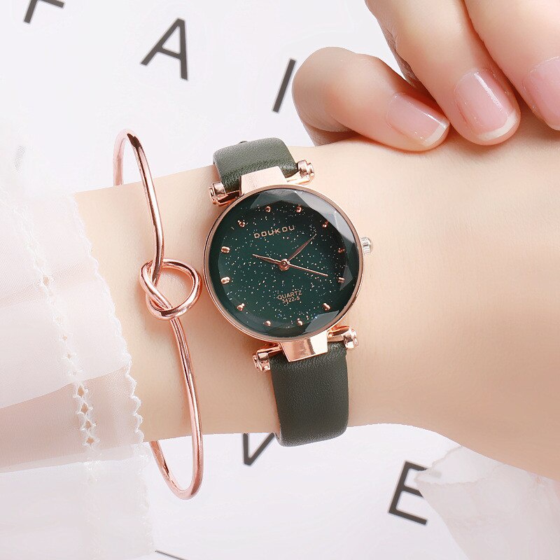 Đồng Hồ Nữ Chính Hãng DouKou TD1 Dây Da Cao Cấp Thời Trang Đính Đá Sang Chảnh Đẹp Giá Rẻ