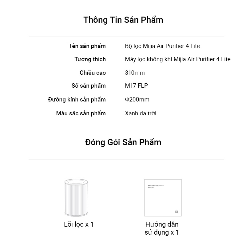 Lõi lọc không khí dùng cho máy lọc Xiaomi Mijia Air Purifier 4 Lite