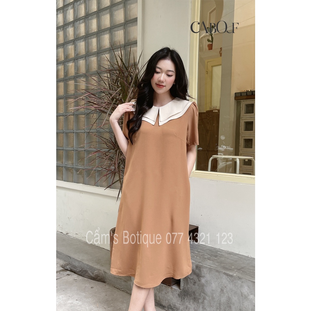Váy Công Sở Thiết Kế  Cabouf Dáng Suông Phom Rộng ,đầm Chữ A , Phối Cổ Bèo Chất Lụa D33